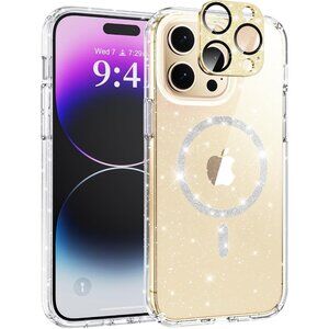 Glitter Case for iPhone 14 Pro Max Magsafe Camera Lens Protector non yellowing